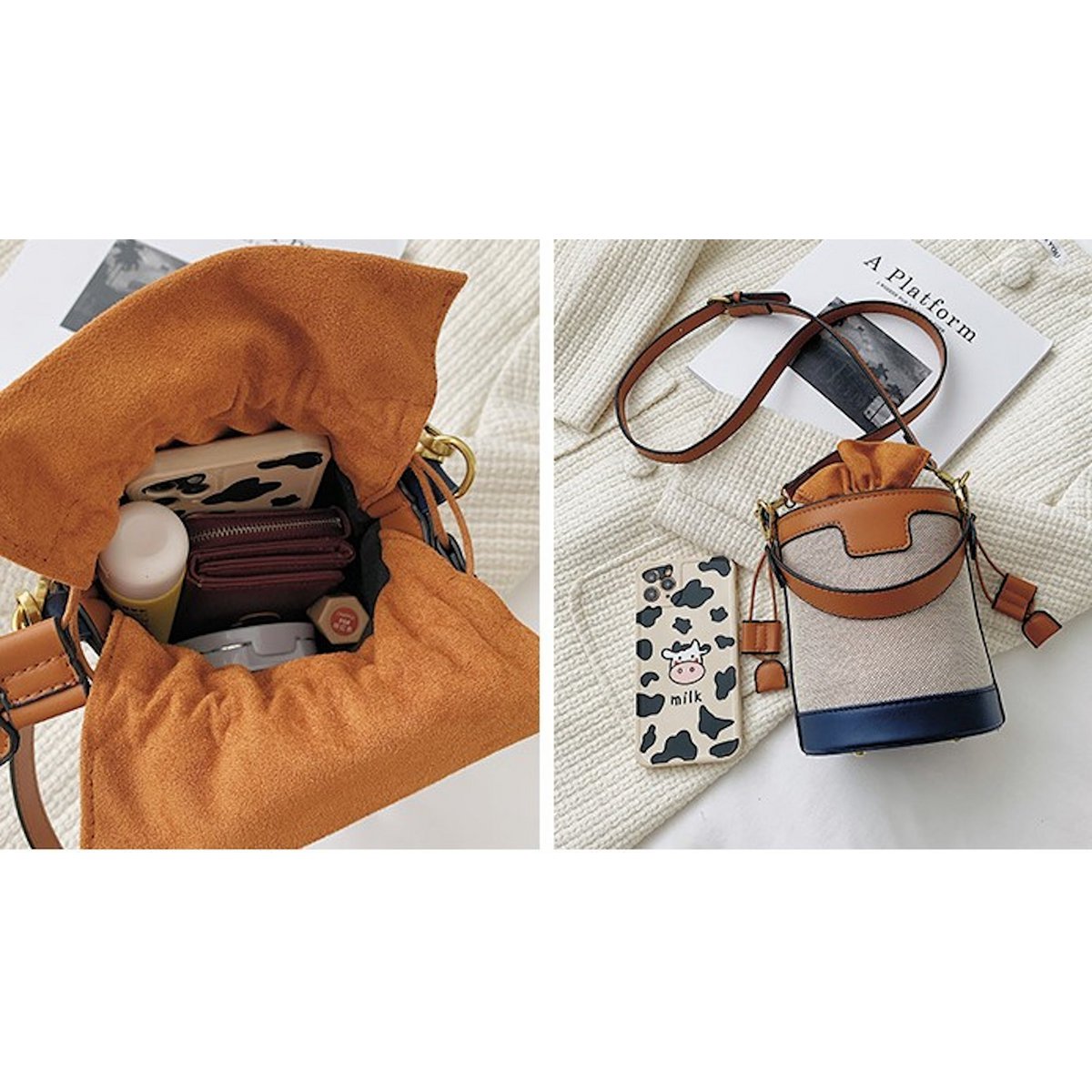 Kleine Crossbody-Handtasche in Eimerform (2 Farboptionen)