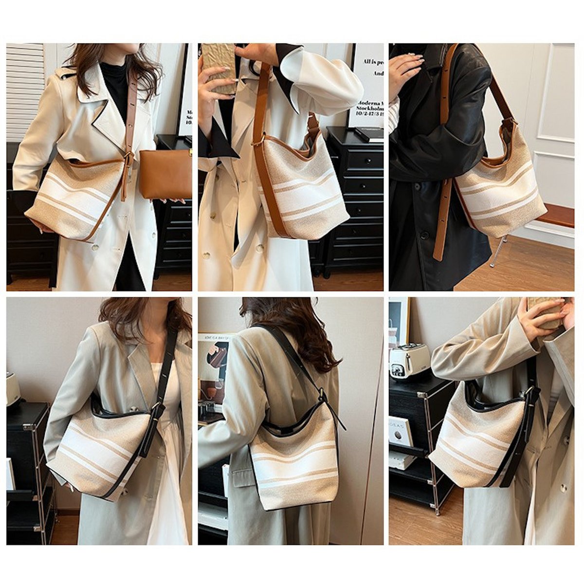 Less Is More Canvas Schultertasche mit extra Innentasche