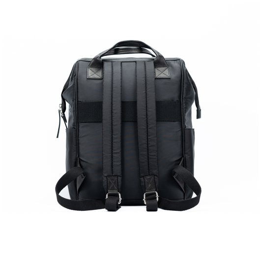Travel & Business Rucksack – Wasserabweisender Nylon & Echtleder Rucksack in Schwarz