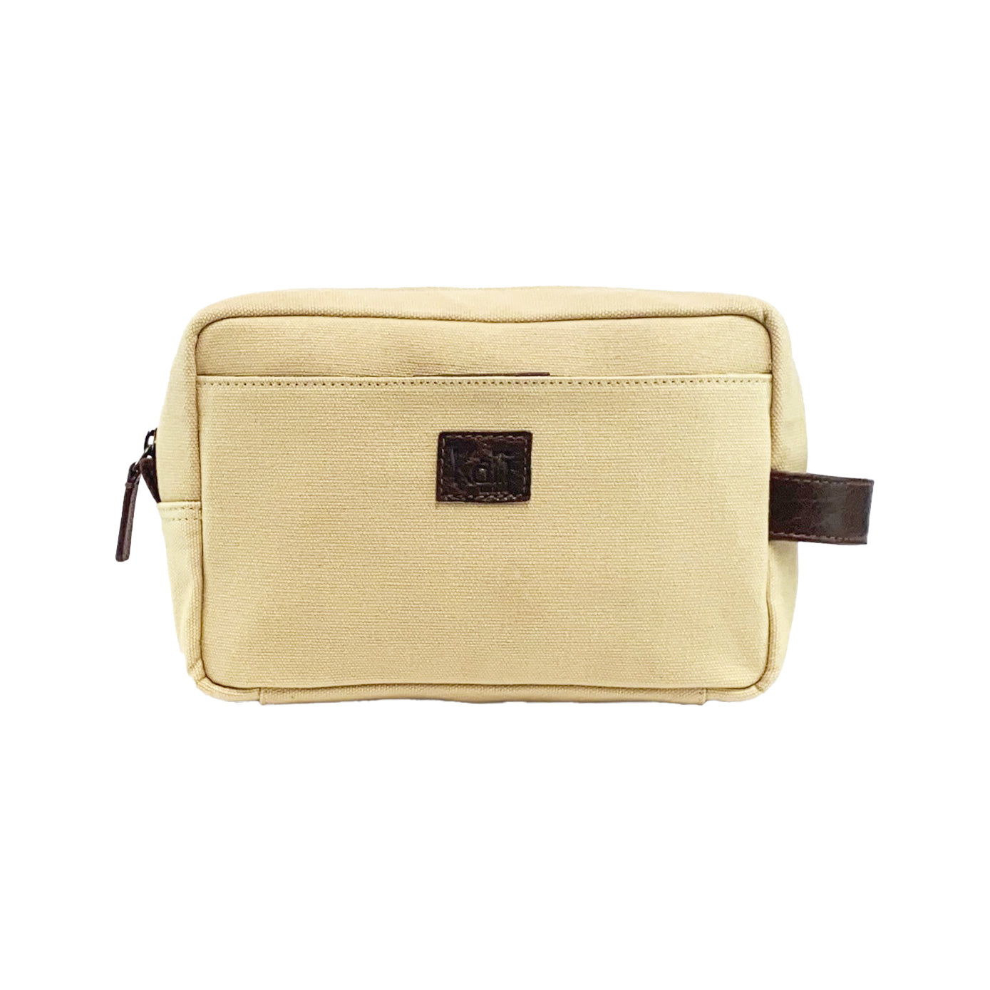 Beauty Case aus Canvas & echtem Vollnarbenleder | Seil/Dunkelbraun