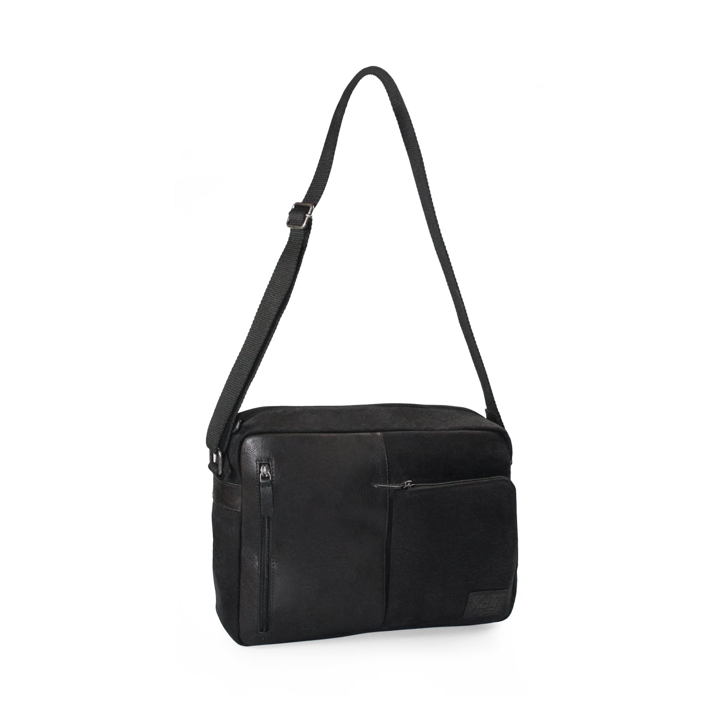 Messenger Tasche – Canvas & Echtleder Schultertasche in Schwarz