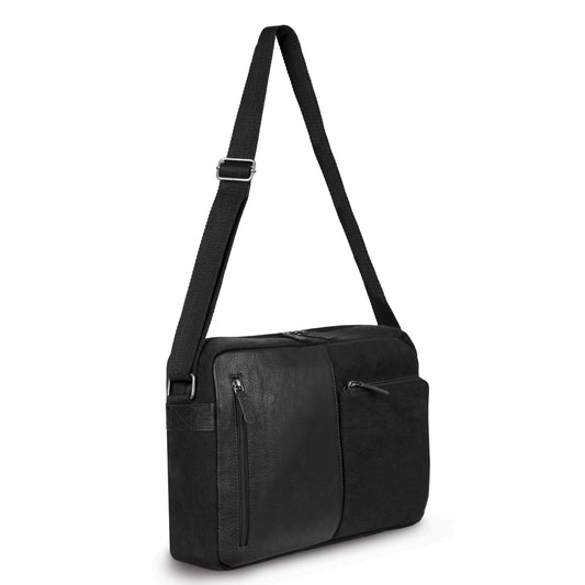 Messenger Tasche – Canvas & Echtleder Schultertasche in Schwarz