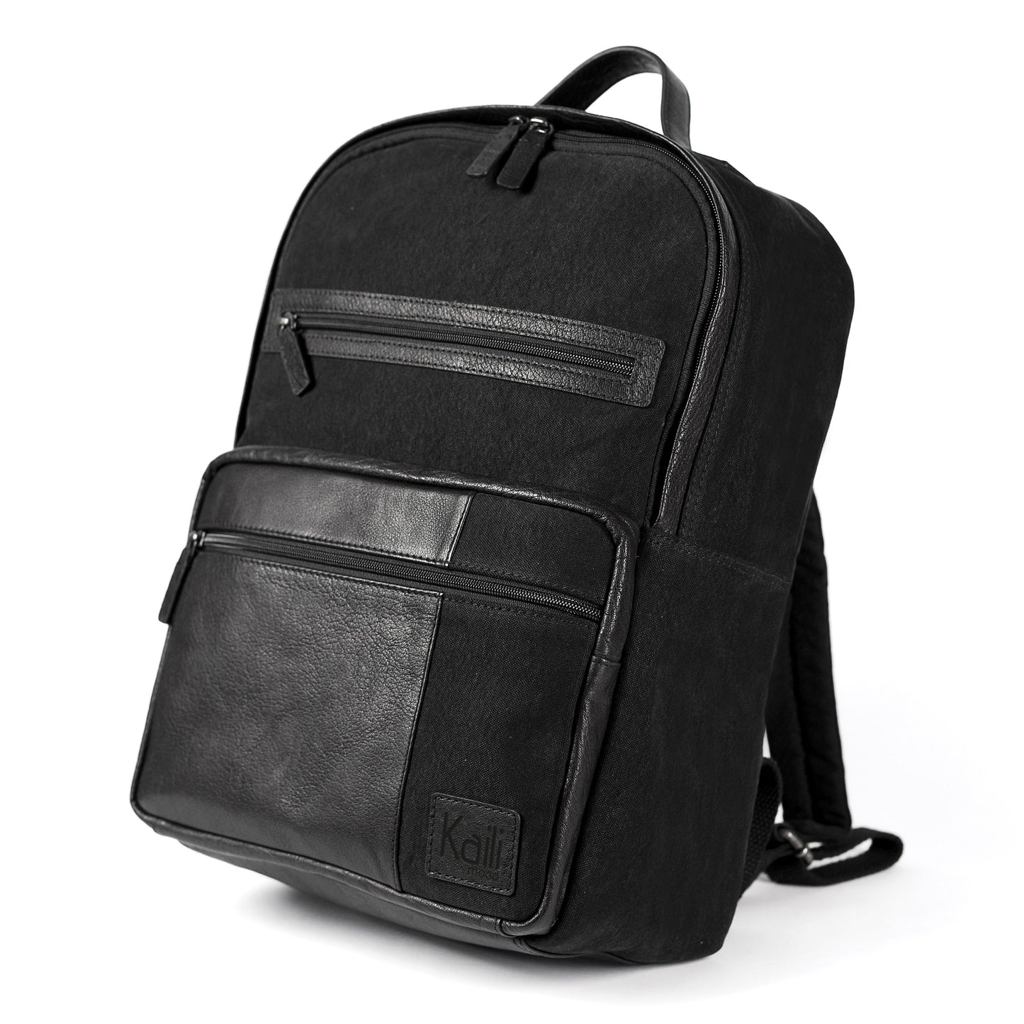 Notebook Rucksack – Canvas & Echtleder Rucksack in Schwarz