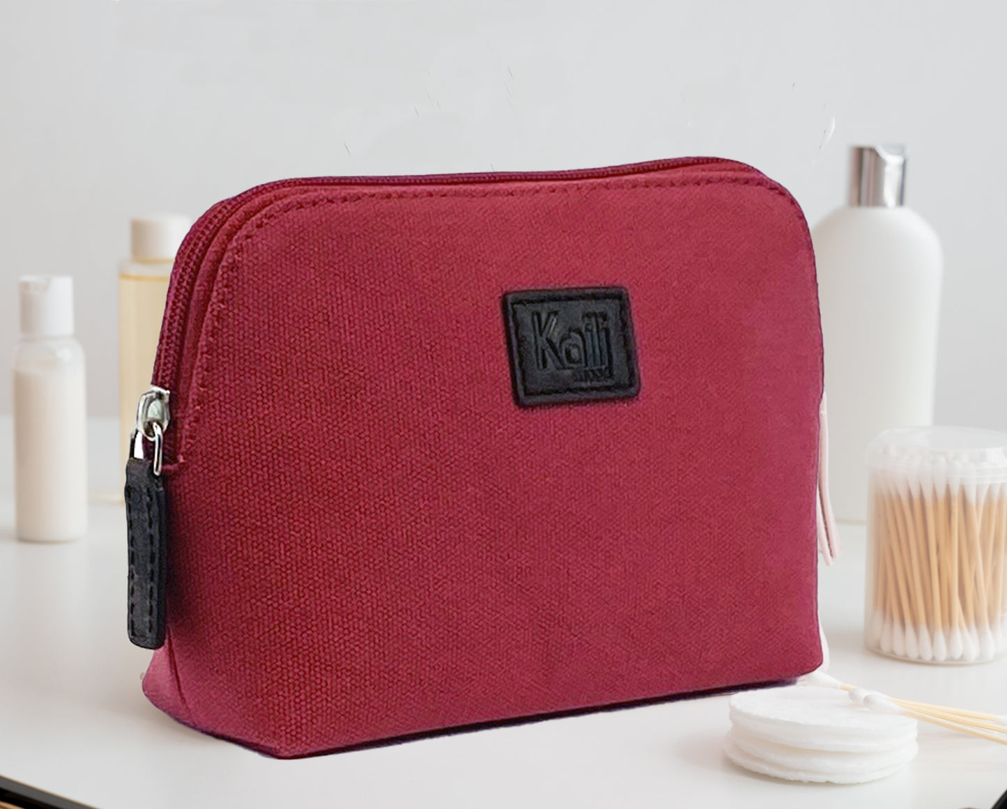 Damen Clutch – Canvas & Echtleder Tasche in Bordeaux/Dunkelbraun