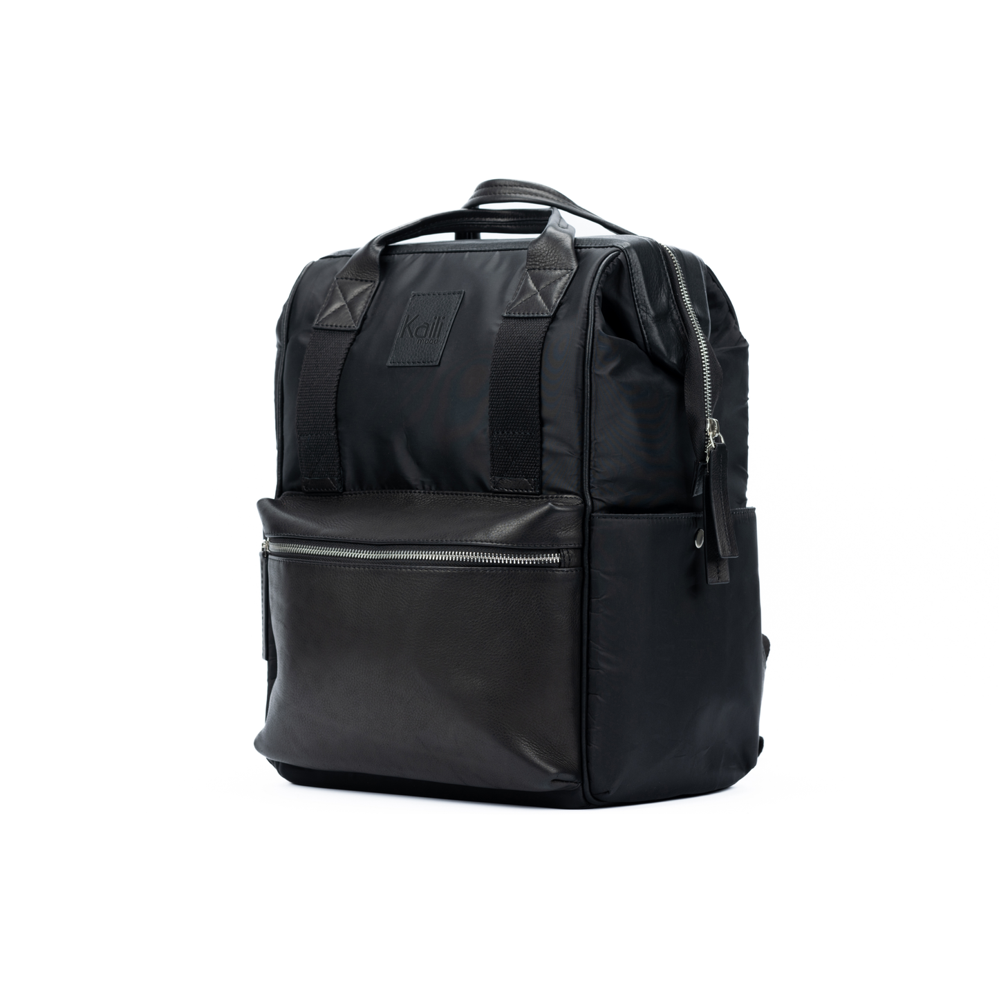 Travel & Business Rucksack – Wasserabweisender Nylon & Echtleder Rucksack in Schwarz