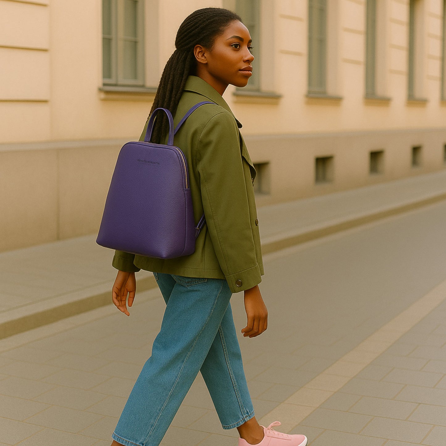 VIOLA – Damenrucksack aus echtem italienischem Leder mit zwei Fächern RENATO BORZATTA – Italy since 1978