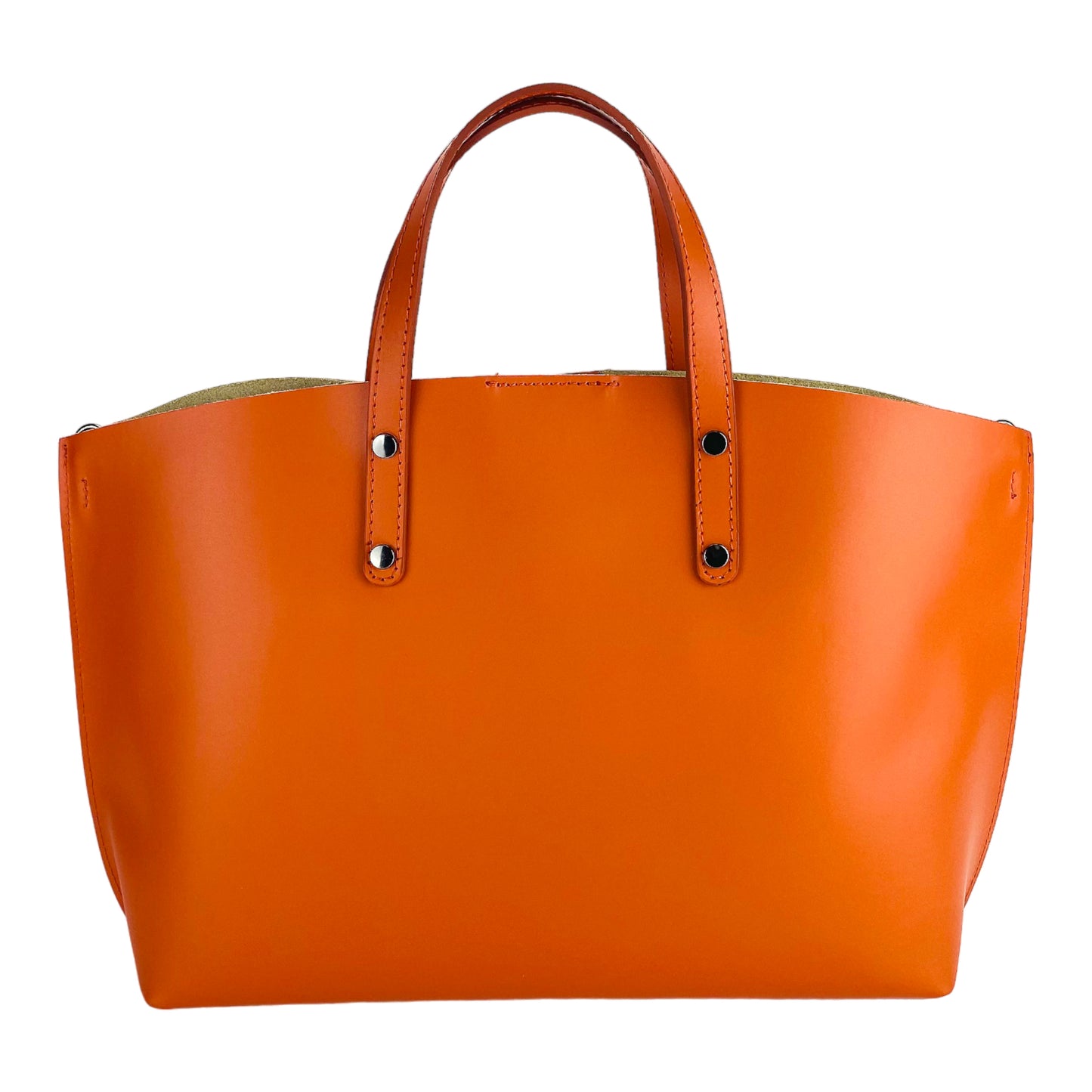 Women's handbag made of genuine leather – Made in Italy with a detachable shoulder strap. Removable large interior pocket. Shiny gunmetal metal accessories. Dimensions: 48 x 31 x 11 cm.