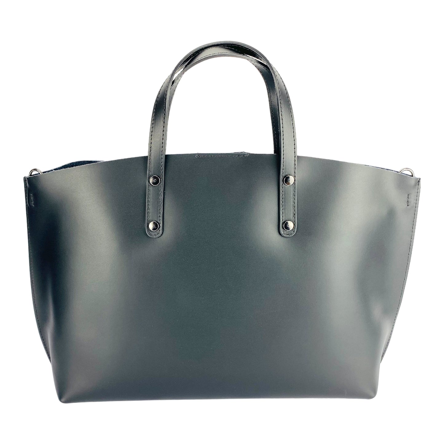 Women's handbag made of genuine leather – Made in Italy with a detachable shoulder strap. Removable large interior pocket. Shiny gunmetal metal accessories. Dimensions: 48 x 31 x 11 cm.