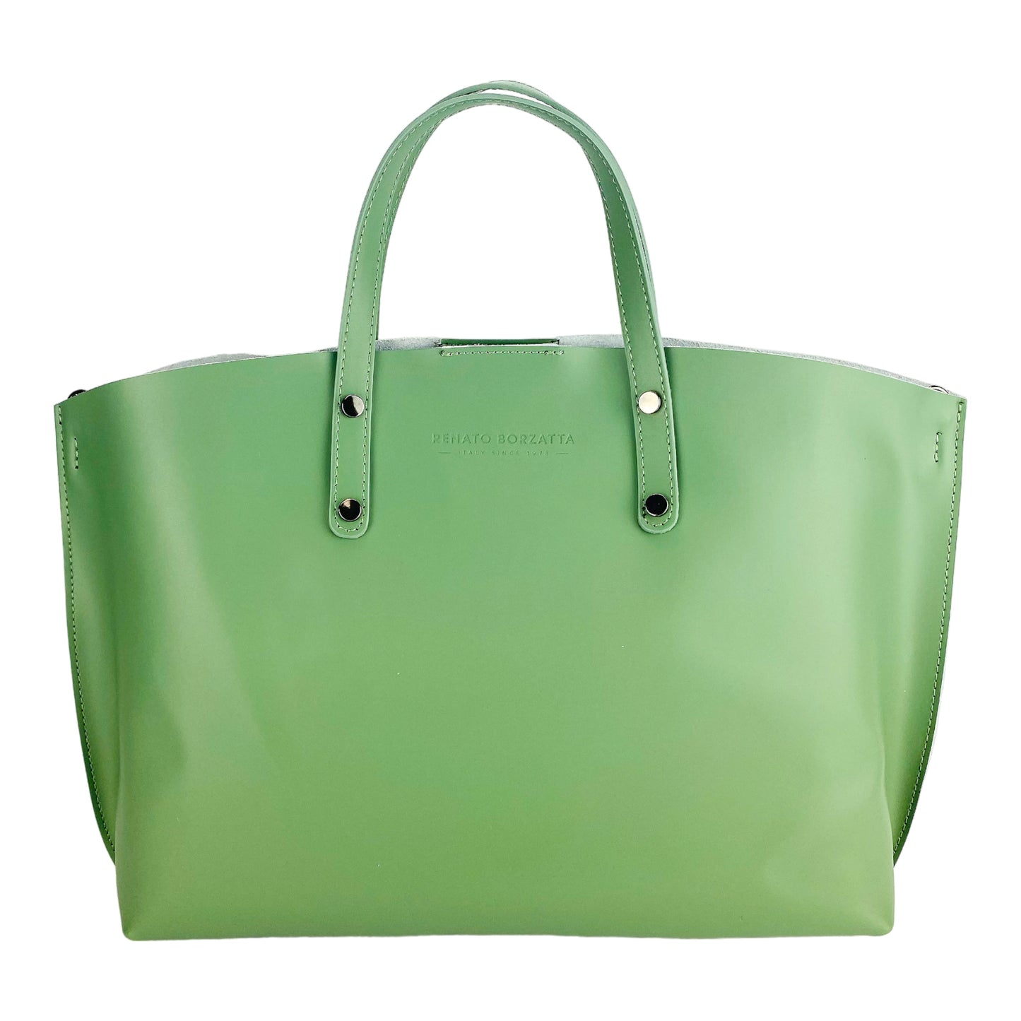 Women's handbag made of genuine leather – Made in Italy with a detachable shoulder strap. Removable large interior pocket. Shiny gunmetal metal accessories. Dimensions: 48 x 31 x 11 cm.