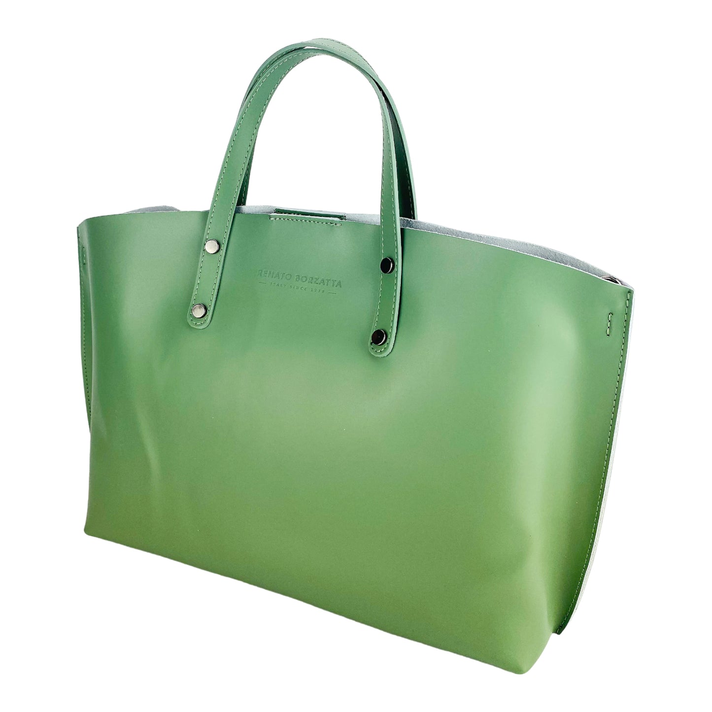 Women's handbag made of genuine leather – Made in Italy with a detachable shoulder strap. Removable large interior pocket. Shiny gunmetal metal accessories. Dimensions: 48 x 31 x 11 cm.