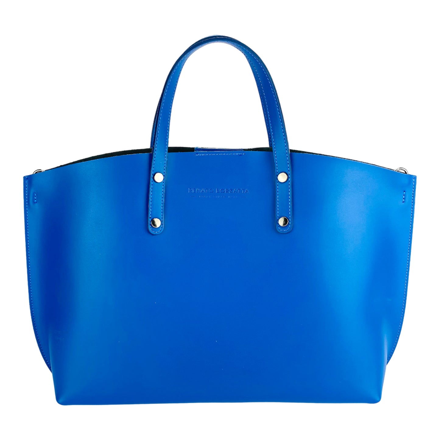 Women's handbag made of genuine leather – Made in Italy with a detachable shoulder strap. Removable large interior pocket. Shiny gunmetal metal accessories. Dimensions: 48 x 31 x 11 cm.