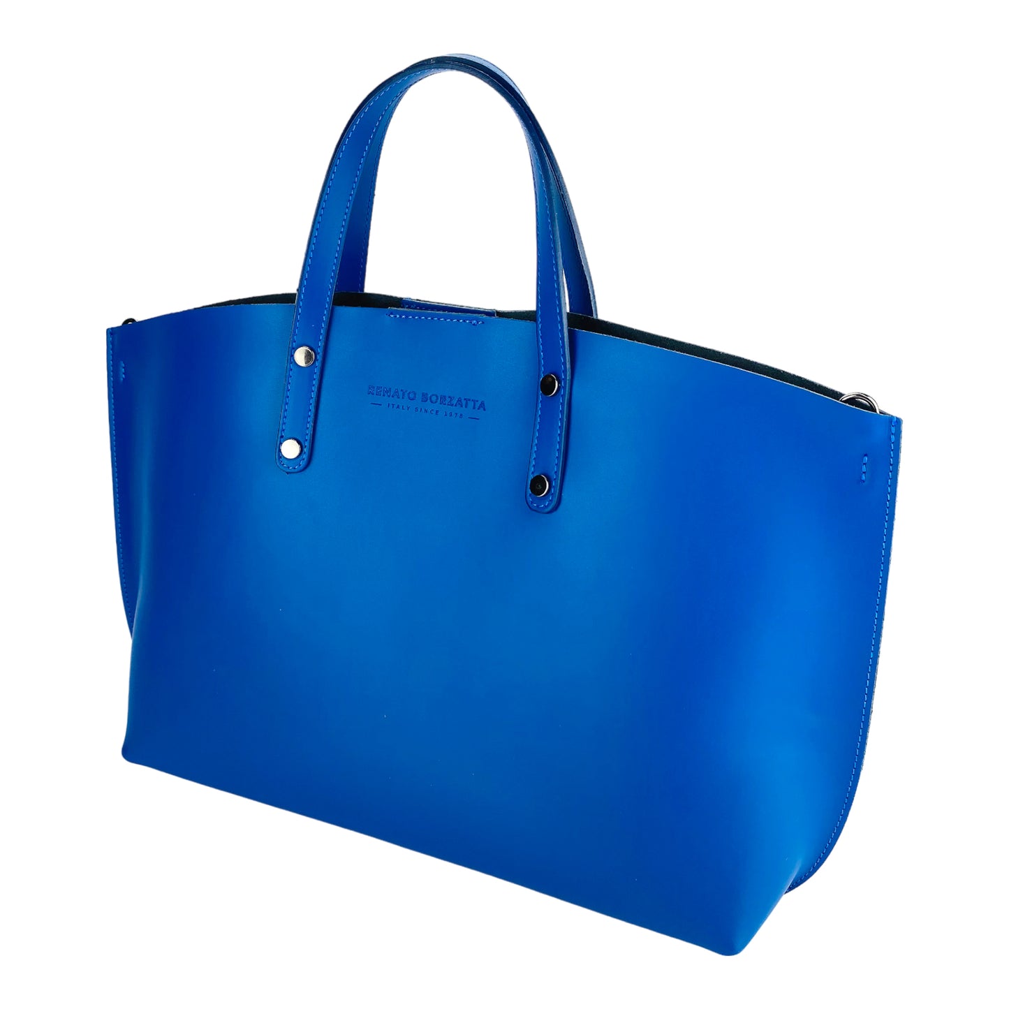 Women's handbag made of genuine leather – Made in Italy with a detachable shoulder strap. Removable large interior pocket. Shiny gunmetal metal accessories. Dimensions: 48 x 31 x 11 cm.
