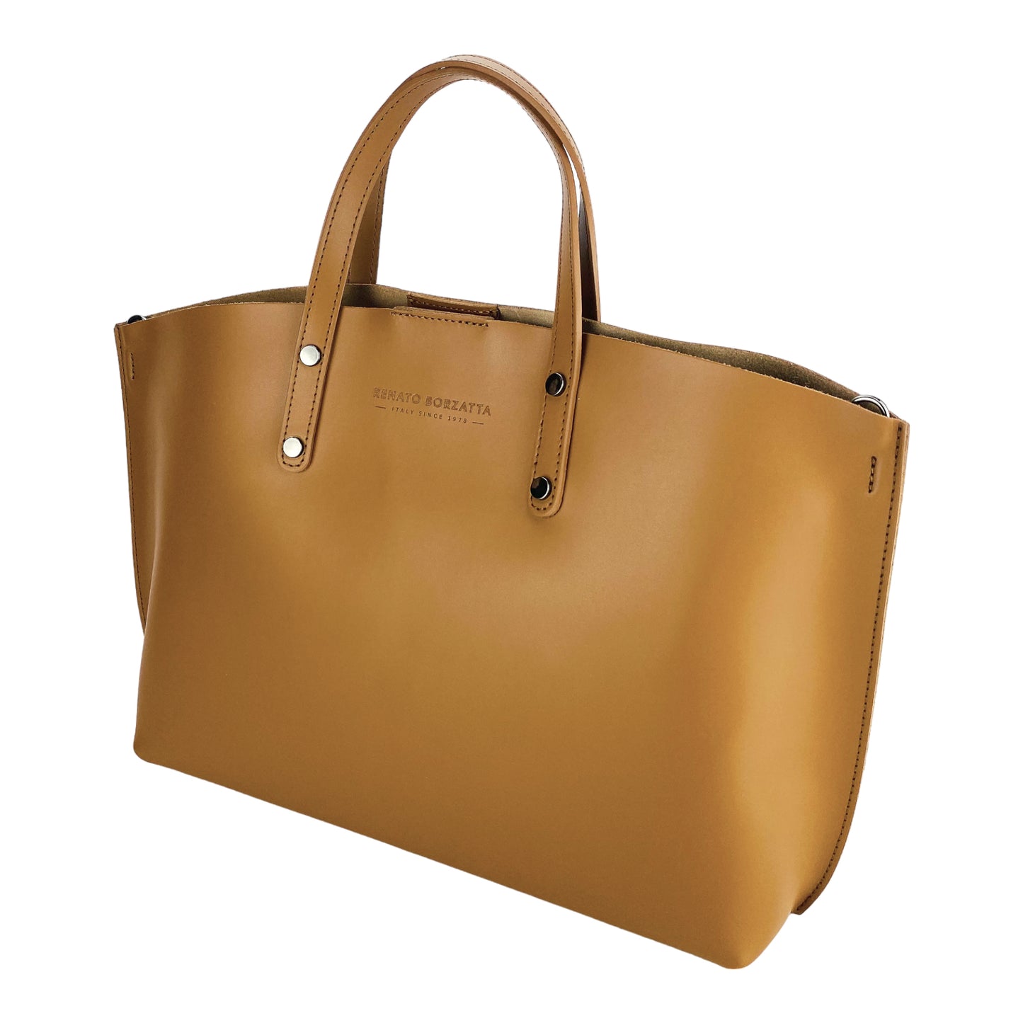 Women's handbag made of genuine leather – Made in Italy with a detachable shoulder strap. Removable large interior pocket. Shiny gunmetal metal accessories. Dimensions: 48 x 31 x 11 cm.