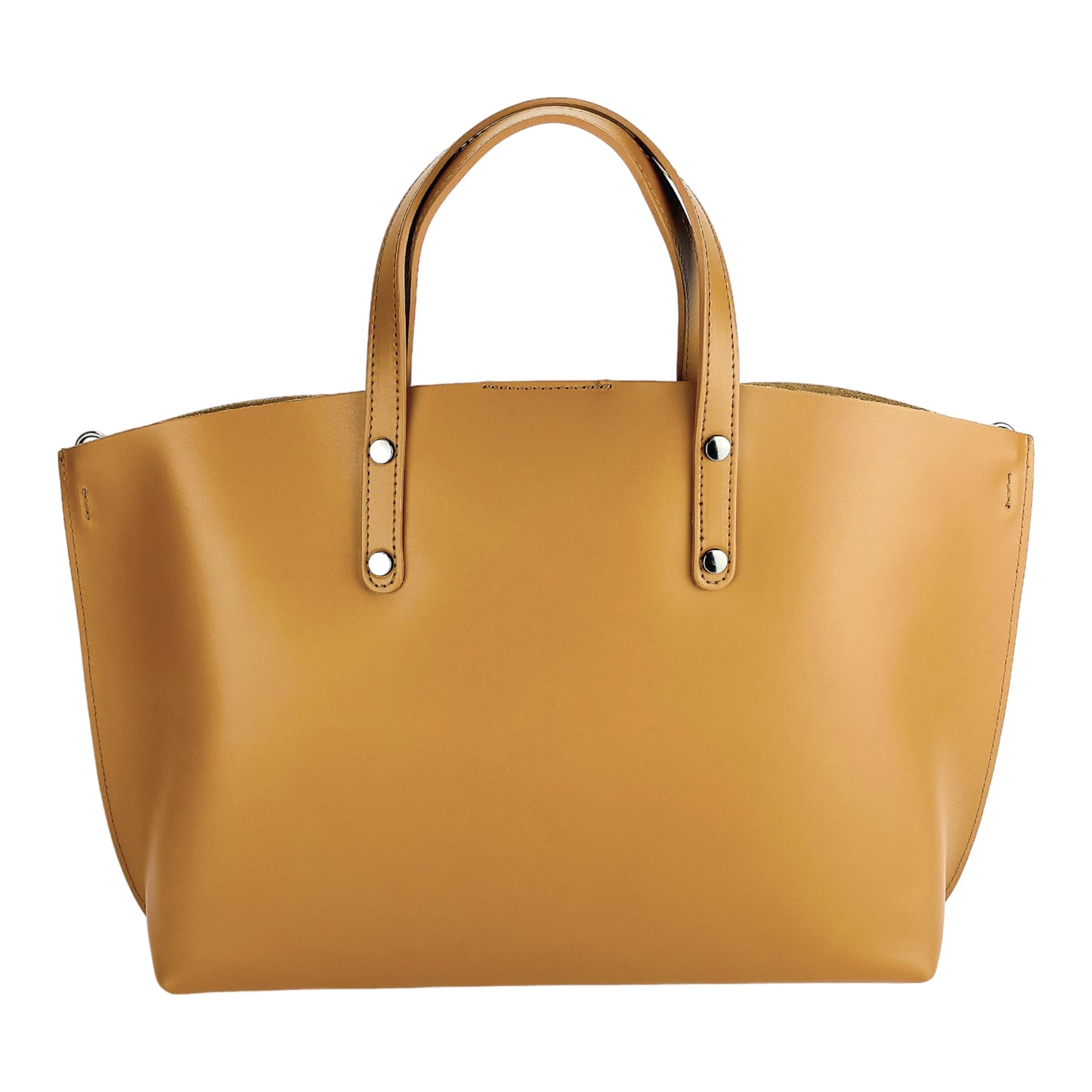 Women's handbag made of genuine leather – Made in Italy with a detachable shoulder strap. Removable large interior pocket. Shiny gunmetal metal accessories. Dimensions: 48 x 31 x 11 cm.