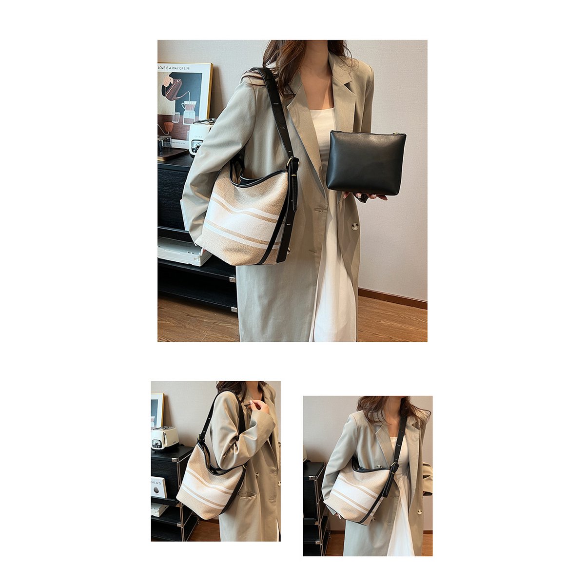 Less Is More Canvas Schultertasche mit extra Innentasche