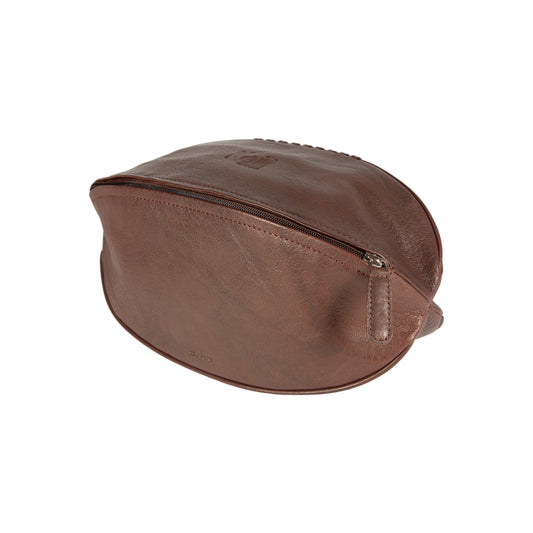 Beauty Case „Rugbyball“ aus echtem Leder | Dunkelbraun (Testa Moro)