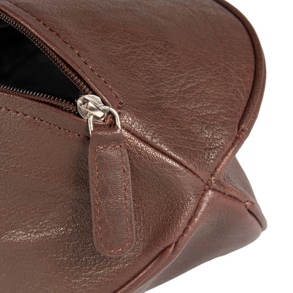 Beauty Case „Rugbyball“ aus echtem Leder | Dunkelbraun (Testa Moro)