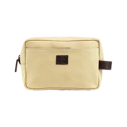 Beauty Case aus Canvas & echtem Vollnarbenleder | Seil/Dunkelbraun