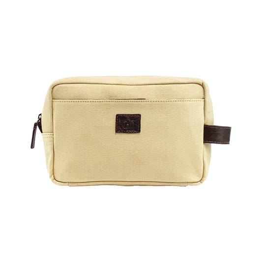 Beauty Case aus Canvas & echtem Vollnarbenleder | Seil/Dunkelbraun