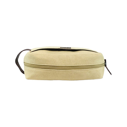 Beauty Case aus Canvas & echtem Vollnarbenleder | Seil/Dunkelbraun