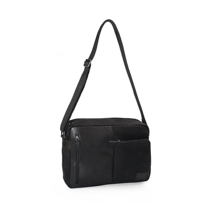 Messenger Tasche – Canvas & Echtleder Schultertasche in Schwarz