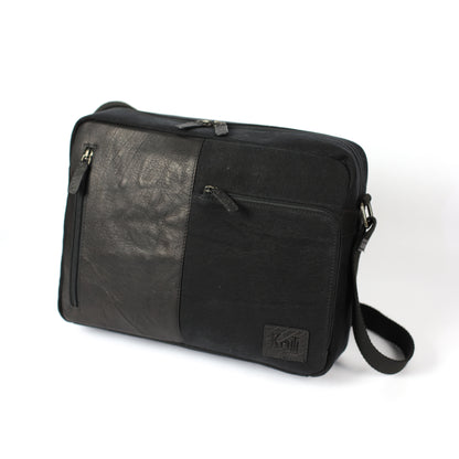 Messenger Tasche – Canvas & Echtleder Schultertasche in Schwarz