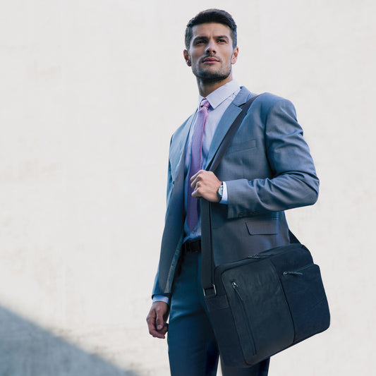 Messenger Tasche – Canvas & Echtleder Schultertasche in Schwarz