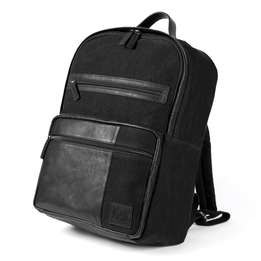 Notebook Rucksack – Canvas & Echtleder Rucksack in Schwarz