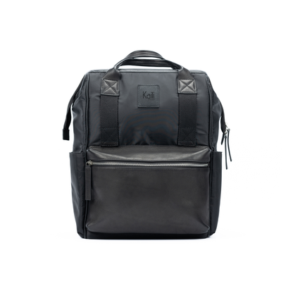 Travel & Business Rucksack – Wasserabweisender Nylon & Echtleder Rucksack in Schwarz