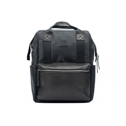 Travel & Business Rucksack – Wasserabweisender Nylon & Echtleder Rucksack in Schwarz