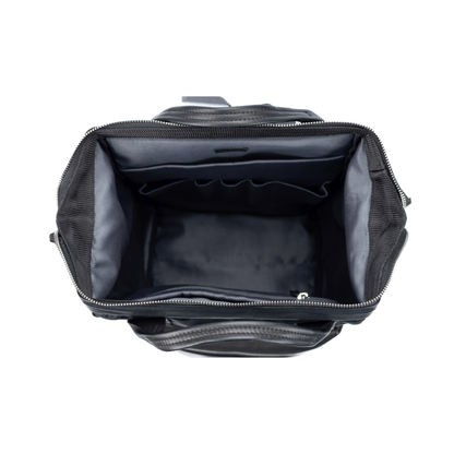 Travel & Business Rucksack – Wasserabweisender Nylon & Echtleder Rucksack in Schwarz
