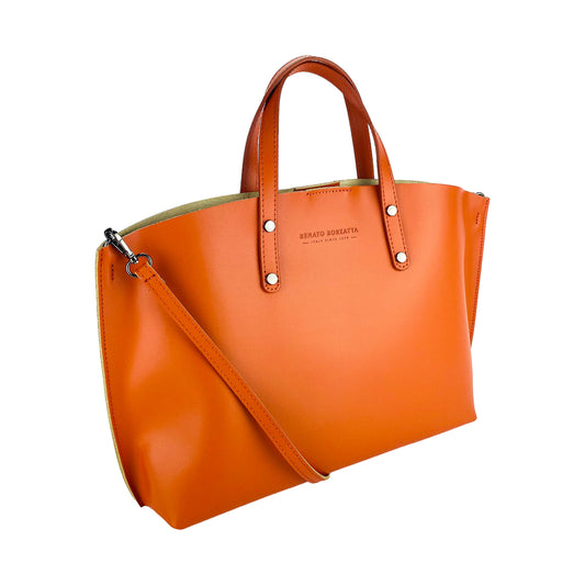 Damen-Handtasche aus echtem Leder – Made in Italy mit abnehmbarem Schulterriemen. Herausnehmbare große Innentasche. Glänzende Metallaccessoires in Gunmetal – Maße: 48 x 31 x 11 cm