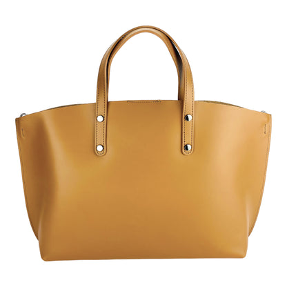 Women's handbag made of genuine leather – Made in Italy with a detachable shoulder strap. Removable large interior pocket. Shiny gunmetal metal accessories. Dimensions: 48 x 31 x 11 cm.