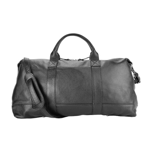 B1029A | Genuine leather travel bag – Made in Italy with an adjustable and removable shoulder strap. Zipper closure and shiny nickel-finish metal accessories. Color: Black. Dimensions: 57 x 26 x 24 cm.