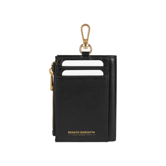 RENATO BORZATTA Damen Geldbörse Sauvage Leder – Made in Italy Kompakt  (Farbe: Schwarz – Cognac – Bordeauxe)