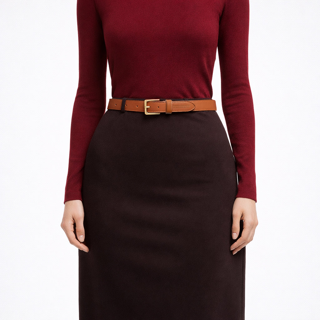Damen Gürtel aus weichem Sauvage-Leder – Made in Italy – Ledergürtel mit Gold-Schnalle – Schwarz, Cognac, Bordeaux - RB4019