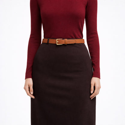 Damen Gürtel aus weichem Sauvage-Leder – Made in Italy – Ledergürtel mit Gold-Schnalle – Schwarz, Cognac, Bordeaux - RB4019