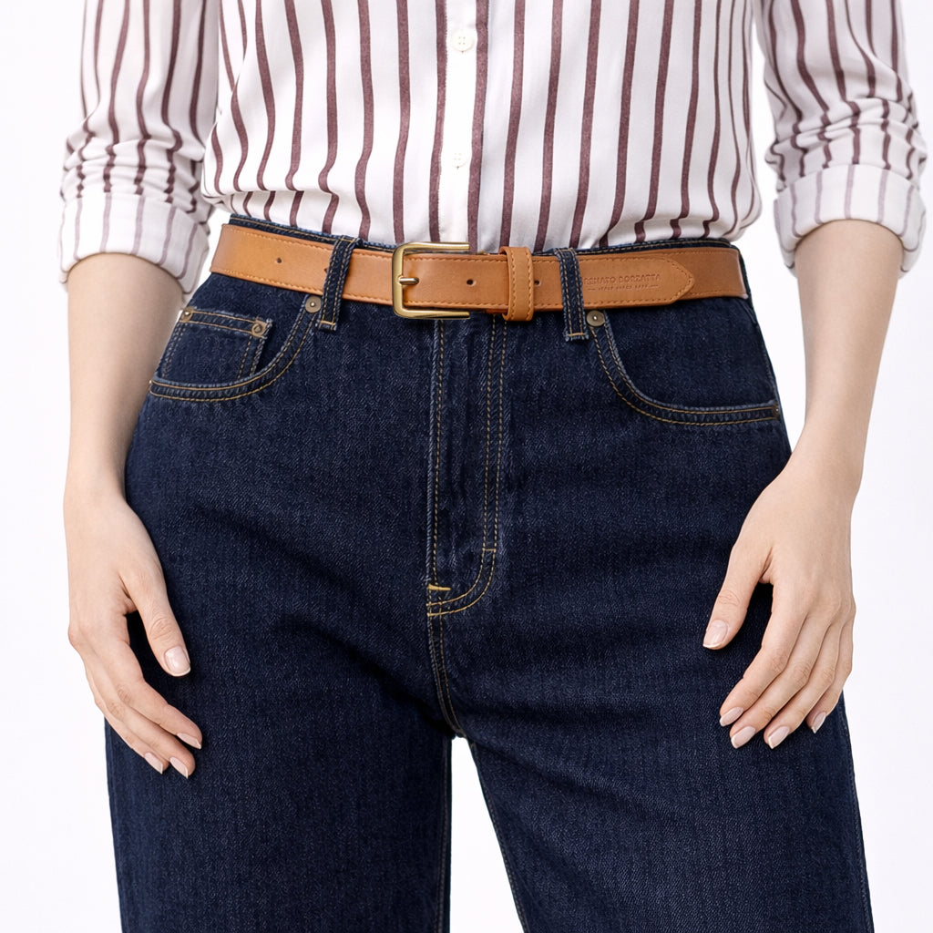 Damen Gürtel aus weichem Sauvage-Leder – Made in Italy – Ledergürtel mit Gold-Schnalle – Schwarz, Cognac, Bordeaux -RB4020