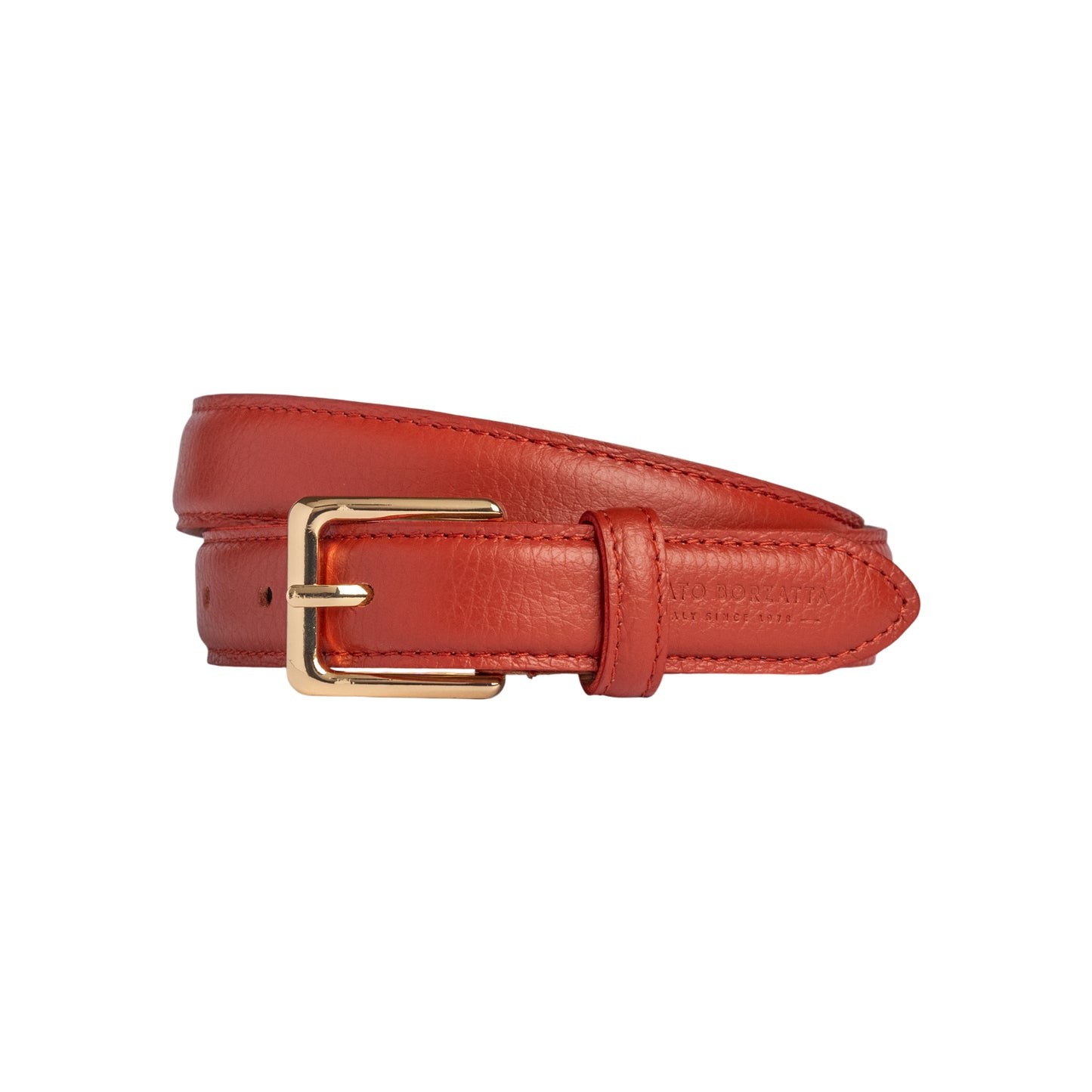 Damen Gürtel aus genarbtem Leder – Made in Italy – Ledergürtel mit Gold-Schnalle – Schwarz, Paprika, Taupe, Aviatorblau, Rubinrot - RB4022