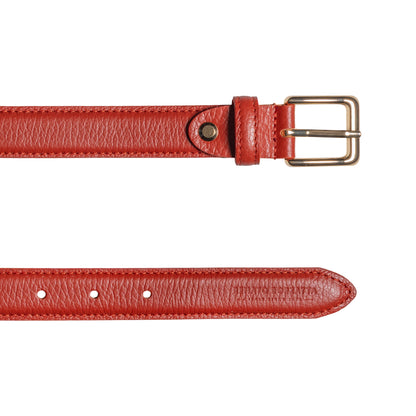 Damen Gürtel aus genarbtem Leder – Made in Italy – Ledergürtel mit Gold-Schnalle – Schwarz, Paprika, Taupe, Aviatorblau, Rubinrot - RB4022