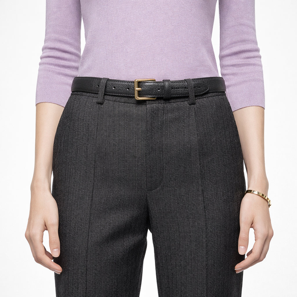 Damen Gürtel aus genarbtem Leder – Made in Italy – Ledergürtel mit Gold-Schnalle – Schwarz, Paprika, Taupe, Aviatorblau, Rubinrot - RB4022