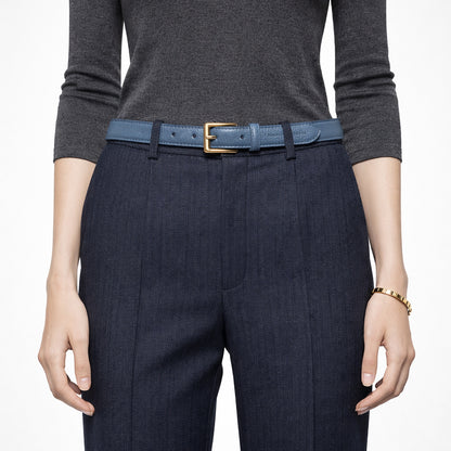 Damen Gürtel aus genarbtem Leder – Made in Italy – Ledergürtel mit Gold-Schnalle – Schwarz, Paprika, Taupe, Aviatorblau, Rubinrot - RB4022