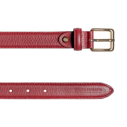 Damen Gürtel aus genarbtem Leder – Made in Italy – Ledergürtel mit Gold-Schnalle – Schwarz, Paprika, Taupe, Aviatorblau, Rubinrot - RB4022