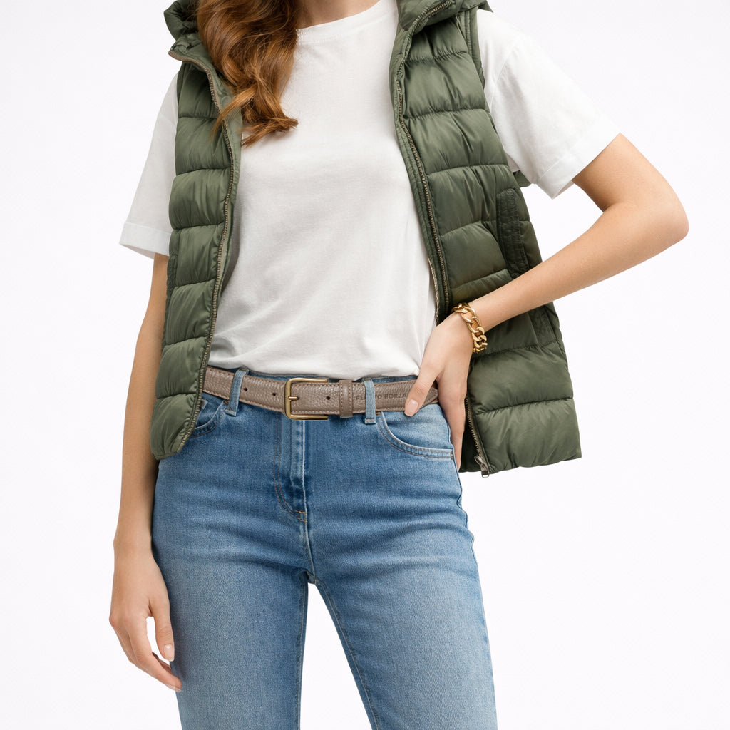 Damen Gürtel aus genarbtem Leder – Made in Italy – Ledergürtel mit Gold-Schnalle – Schwarz, Paprika, Taupe, Gold, Aviatorblau, Rubinrot - RB4023