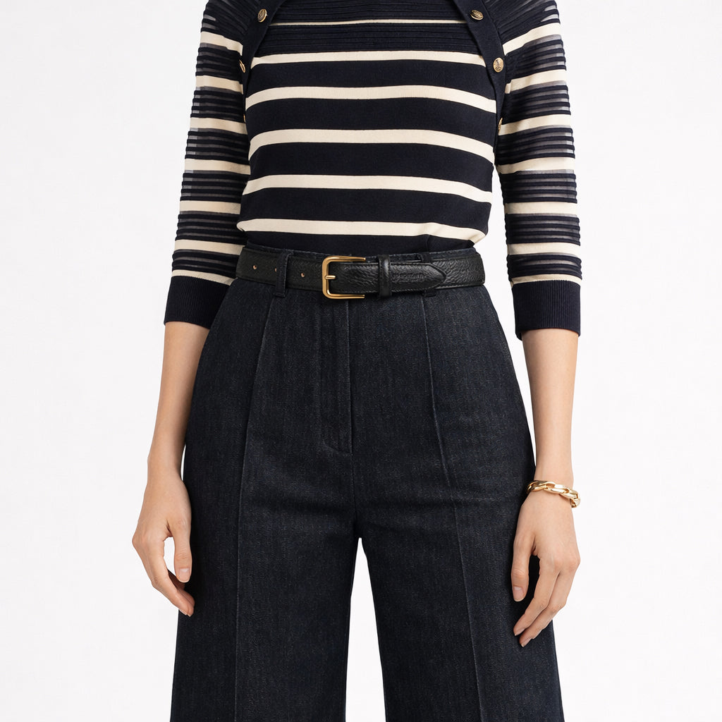 Damen Gürtel aus genarbtem Leder – Made in Italy – Ledergürtel mit Gold-Schnalle – Schwarz, Paprika, Taupe, Gold, Aviatorblau, Rubinrot - RB4023