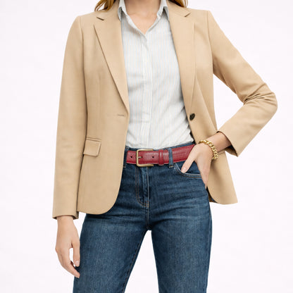 Damen Gürtel aus genarbtem Leder – Made in Italy – Ledergürtel mit Gold-Schnalle – Schwarz, Paprika, Taupe, Gold, Aviatorblau, Rubinrot - RB4023