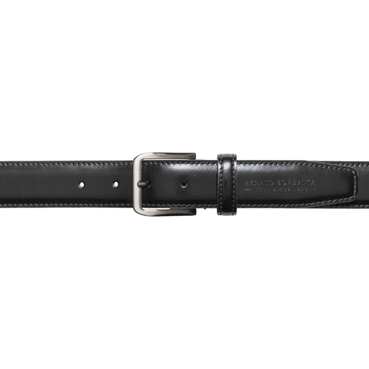 Herren Ledergürtel Gebürstetes Leder Made in Italy – Schwarzer Gürtel mit Gunmetal Schnalle