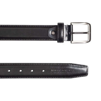 Herren Ledergürtel Gebürstetes Leder Made in Italy – Schwarzer Gürtel mit Gunmetal Schnalle