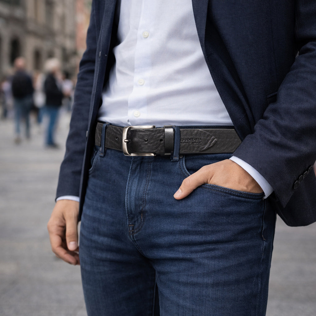 Herren Ledergürtel Vollrindleder Made in Italy – 4 cm Gürtel mit Gunmetal Schnalle